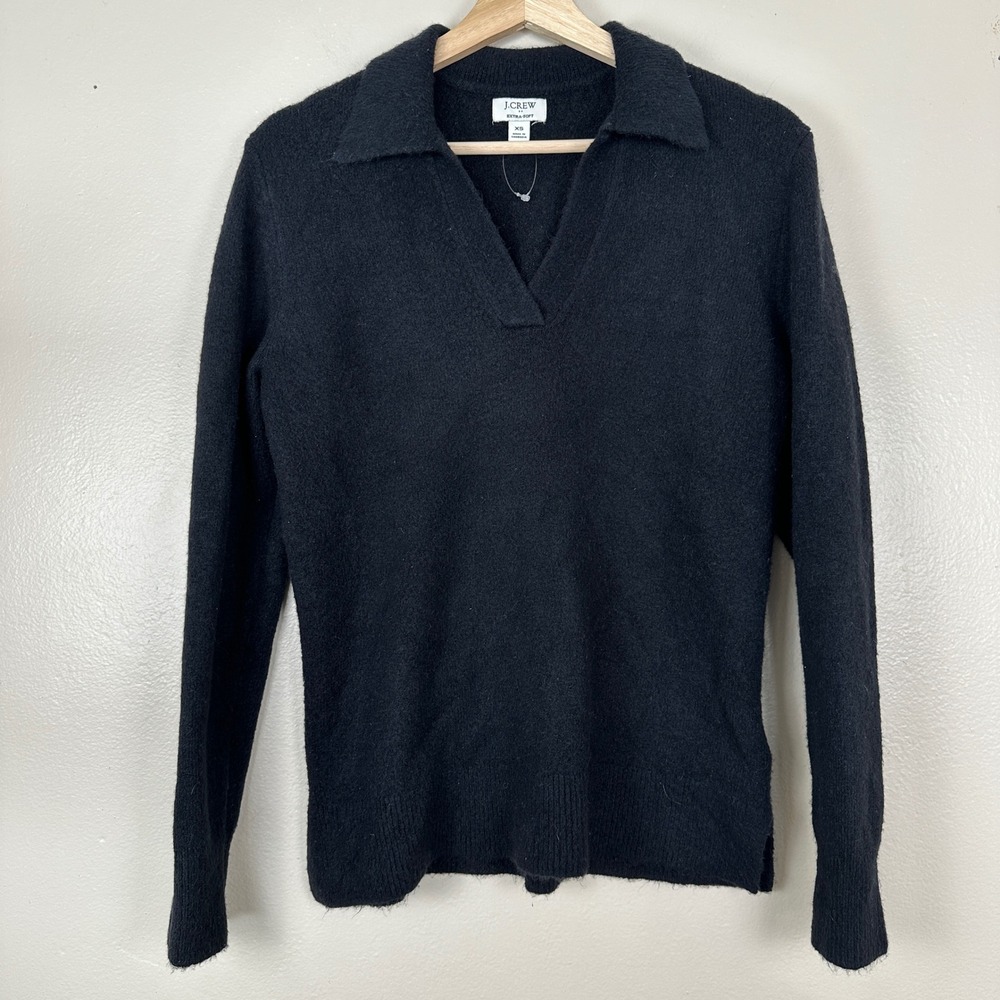 J.Crew Women's‎ XS Polo Sweater Black Extra-Soft Wool Blend Collared BT833